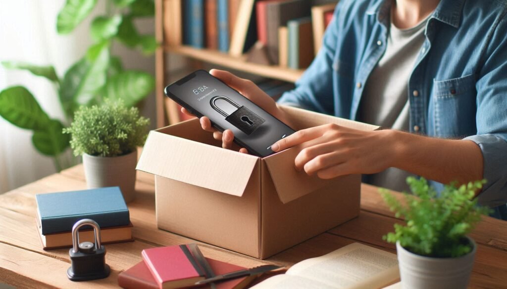 "Person locking smartphone in timer box with books nearby"
