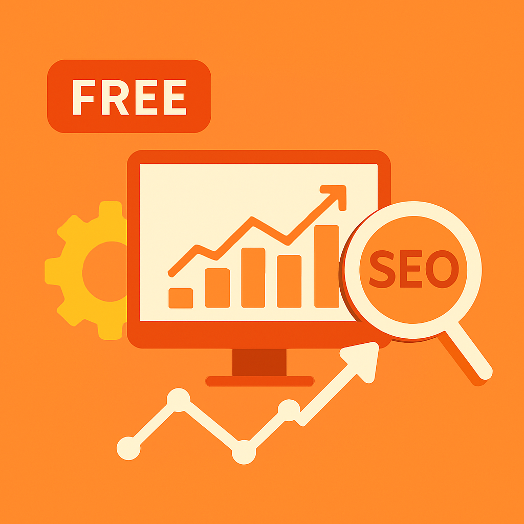 Illustration showing SEO optimization tools like keyword research, backlinks, and rank tracking in a dashboard layout